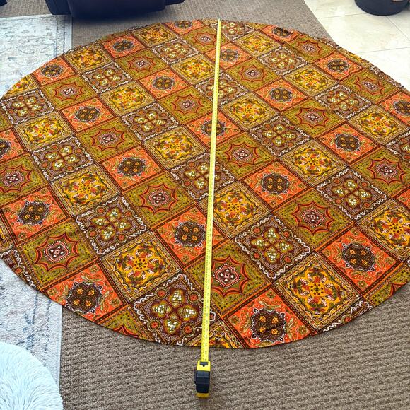 Vintage 1970s 86" Round Tablecloth Patriotic Americana Print Ships Eagles Autumn - Picture 2 of 9